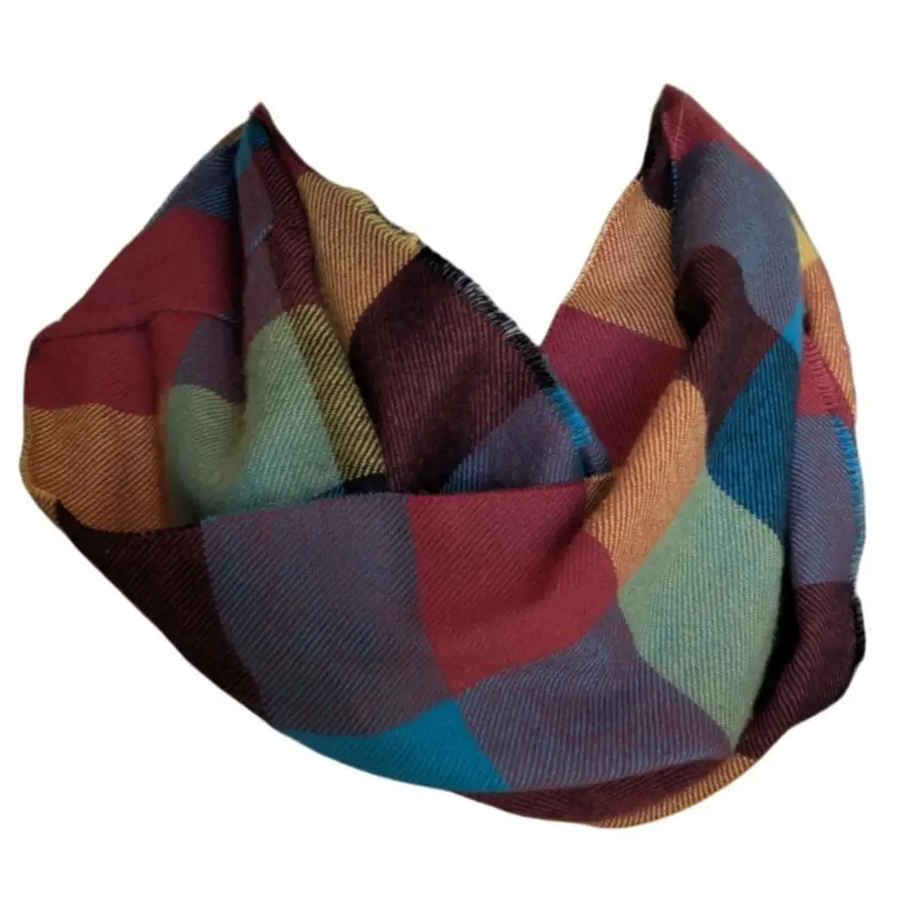 Scottish Cashmere Check Print Autumn Rainbow Infinity Scarf